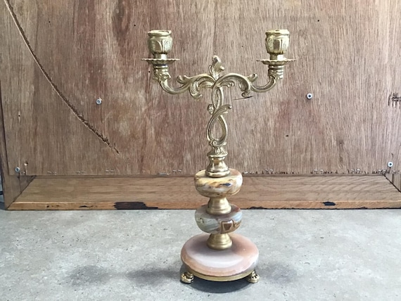 ヴィンテージ 真鍮 オニキス 燭台 キャンドルホルダー 2 アーム - Etsy