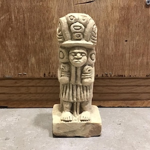 Vintage or Antique Stela Mayan, Pre-columbian Stone Carving of Mayan Warrior