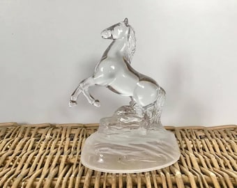 Vintage Crystal Horse Figurine, Frosted base, Made in France