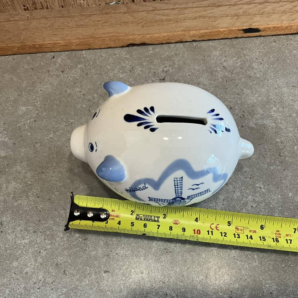 ヴィンテージのオランダ製磁器製貯金箱：手描きの風車模様 - Etsy 日本
