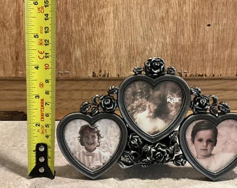 Vintage Russ Metal Picture Frame, Hearts, Floral, for 3