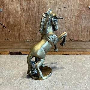 Vintage Brass Unicorn Figurine: Retro Gold Metal Statuette