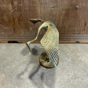 Vintage Brass Crane Figurine, Mid Century Solid Brass Crane Figure, Great Heron Sculpture, Hollywood Regency Home Decor