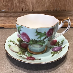 Vintage Queen Anne Tea Cup & Saucer Blue Pink Purple Gold