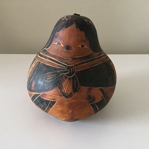 Vintage Peruvian Folk Art Hand Carved and Etched Dried Gourd Squash