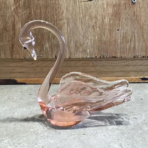 Vintage Pink Glass Swan -Vintage Swan Hand Blown Art Glass Bird Statue Modern Mid Century Decor Retro Gift Bowl Figure