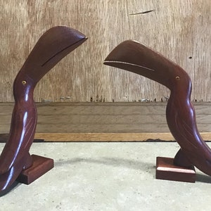 2 Vintage Wooden Toucan Figurines, Wooden figures of Birds