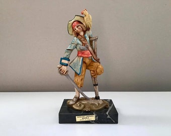 Vintage Pirat Fontanini Figur Marmorsockel, Piraten-Dekor, Vintage Fontanini, Piratenfigur, Swashbuckler-Dekor, hergestellt in Italien, Geschenkidee