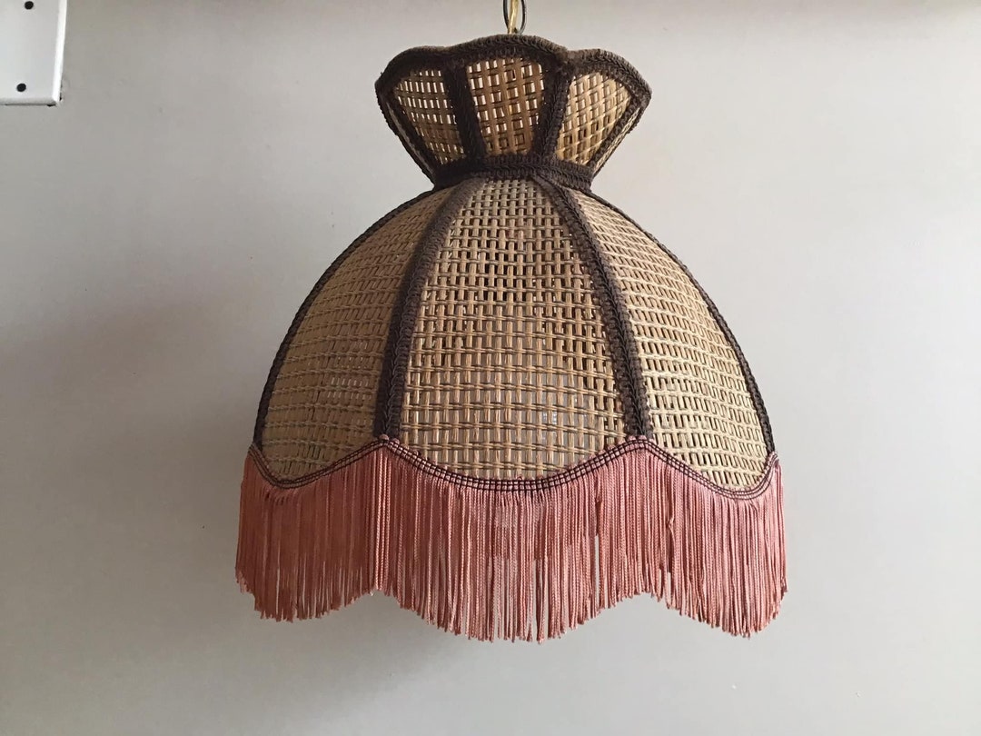 Swag, Wicker Fringe, Vintage Swag Lamp, Wicker, Swag Lamp, Vintage Swag, Brown Wicker, Lighting