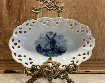 Vintage Delft Blue Windmill Scene Porcelain Bowl Made in Holland