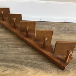 Vintage 5 Hooks Wood WALL SHELF with 5 Display for  Knick Knack, Wooden Shelf