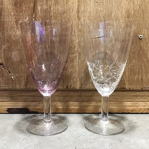 2 Pink and Clear Crackle by Pier 1 WINE Glasses Goblets 8&quot;