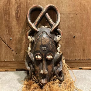 African Carved Wooden Tribal Mask, Vintage or Antique