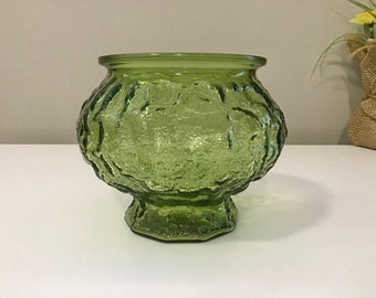 Vintage Olive Green Crinkle Glass Vase E O Brody Modern Mid Century Textured Planter Retro Boho Bohemian Flower Arrangement Centerpiece