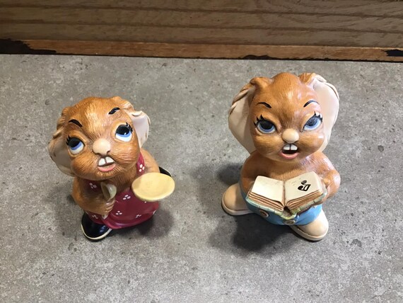 2 Pendelfin Rabbits Figurines, SOLO, OLIVER, Vintage Mid Century