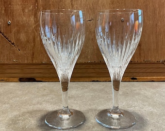 Vintage Villeroy & Boch Wine Glasses – Pair of 2 Lugano Cut Crystal Goblets – Signed German Barware Stems – Clear Water Chalice Stems