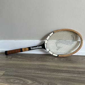 Vintage Spalding Pancho Gonzales Executive Wood Tennis Racket Racquet Original Genuine Cowhide Grips, Athletic Wall Sports Memorabilia Decor