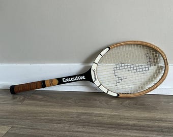 Vintage Spalding Pancho Gonzales Wood Tennis Racket: Cowhide Grip, Sports Decor