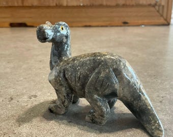 Vintage stone Dinosaur Figurine - Hand Carved Steatite Brontosaurus Statue - 3.5" Miniature Carved Stone Dinosaur Gift