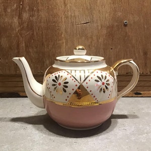 Vintage Price Bros Teapot: Pink & Gold Cottage Ware, Made in England