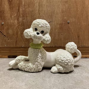 Vintage White Poodle Dog Figurine, Collectible Dog Statue, White Ceramic Poodle Dog Figurine | Vintage Kitschy Collectible Bookshelf Decor