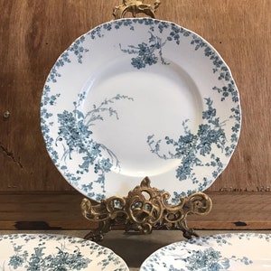 Antique Alfred Meakin Blue Floral Plates: England Royal Semi Porcelain Dinnerware, Set of 3