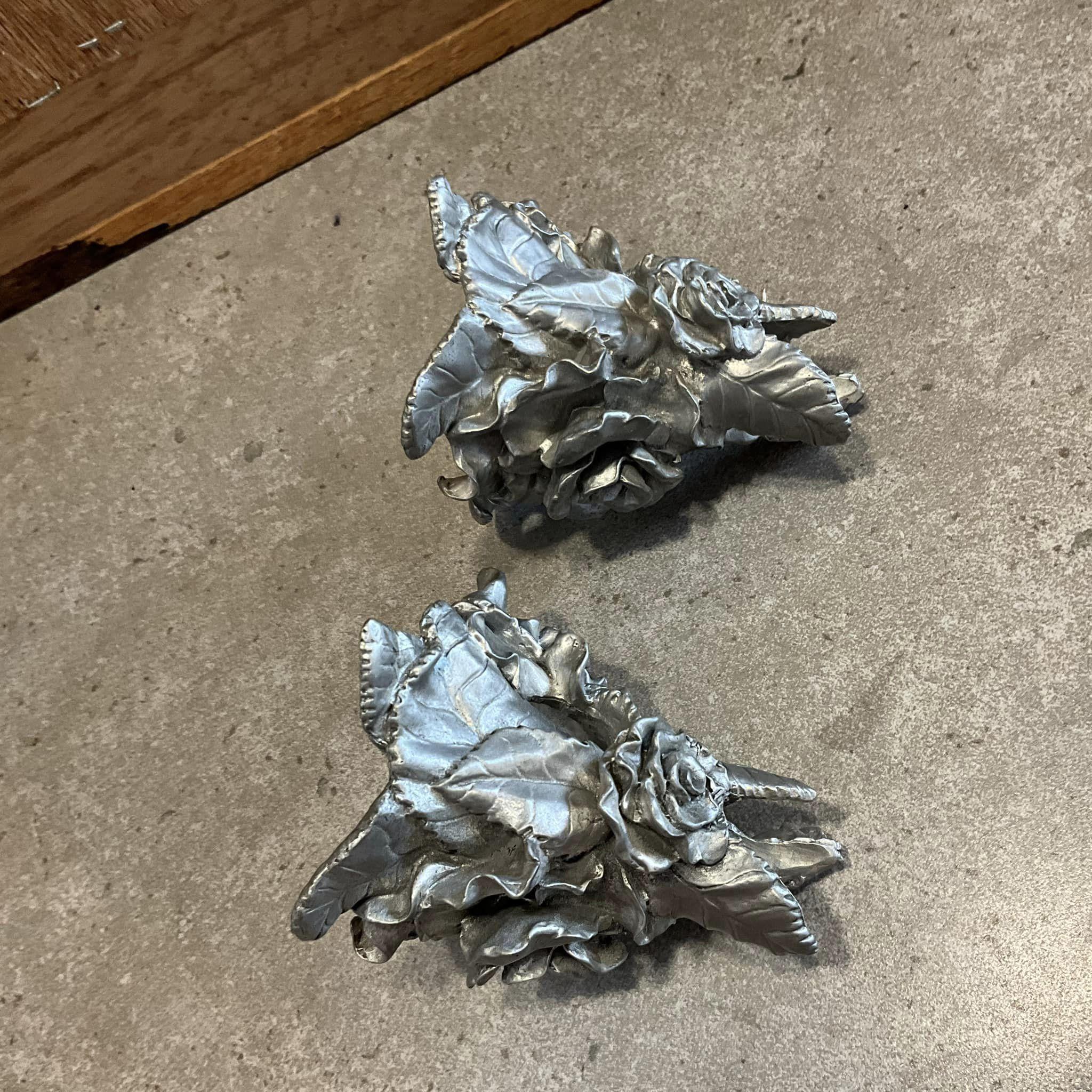 ヴィンテージ SEAGULL ピューター製「ROSES」キャンドルホルダー ペア