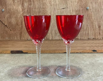 2 Vintage Retro Red Glasses with Clear Twisted Stem