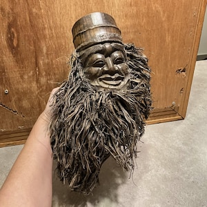 WOOD Carved BAMBOO ROOT Bearded Man with Smiling Face Wall Hanging, Tree Spirit, Wall Hanging, Home Protection, Folk Art, Antique Chinese