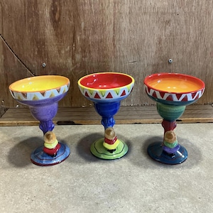 3 Colorful Margarita Glasses with Mexican Man FIESTA by Farida Zaman
