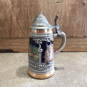 Vintage W. Germany Beer Mug with Lid 6 inch Covered Cup Decorative Barware Vintage Collectible
