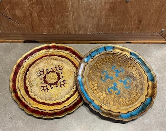 Vintage Florentine Tray Set: Hand Painted Gilt Gold, Made in Italy