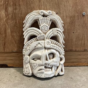 Mexico Aztec 2 Faces of Man Clay Mask 3D Vintage Wall Mayan Pottery Art
