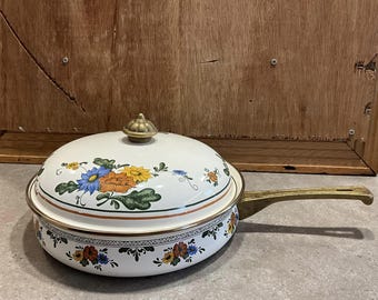 Villeroy and Boch Vintage Metal Floral Pot with Lid and Brass Handle