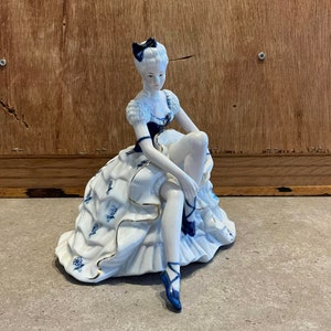 Vintage Ballerina Figurine Blue and White
