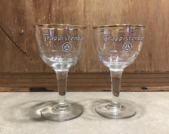 2 Vintage Westmalle Trappist Trappistenbier 1950s Belgian Beer Chalice Stemmed Glass, Belgium Beer Glassware, Barware, Collectible