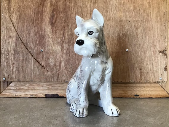 ヴィンテージのグレーと白のシュナウザー犬の陶器の置物 - Etsy 日本