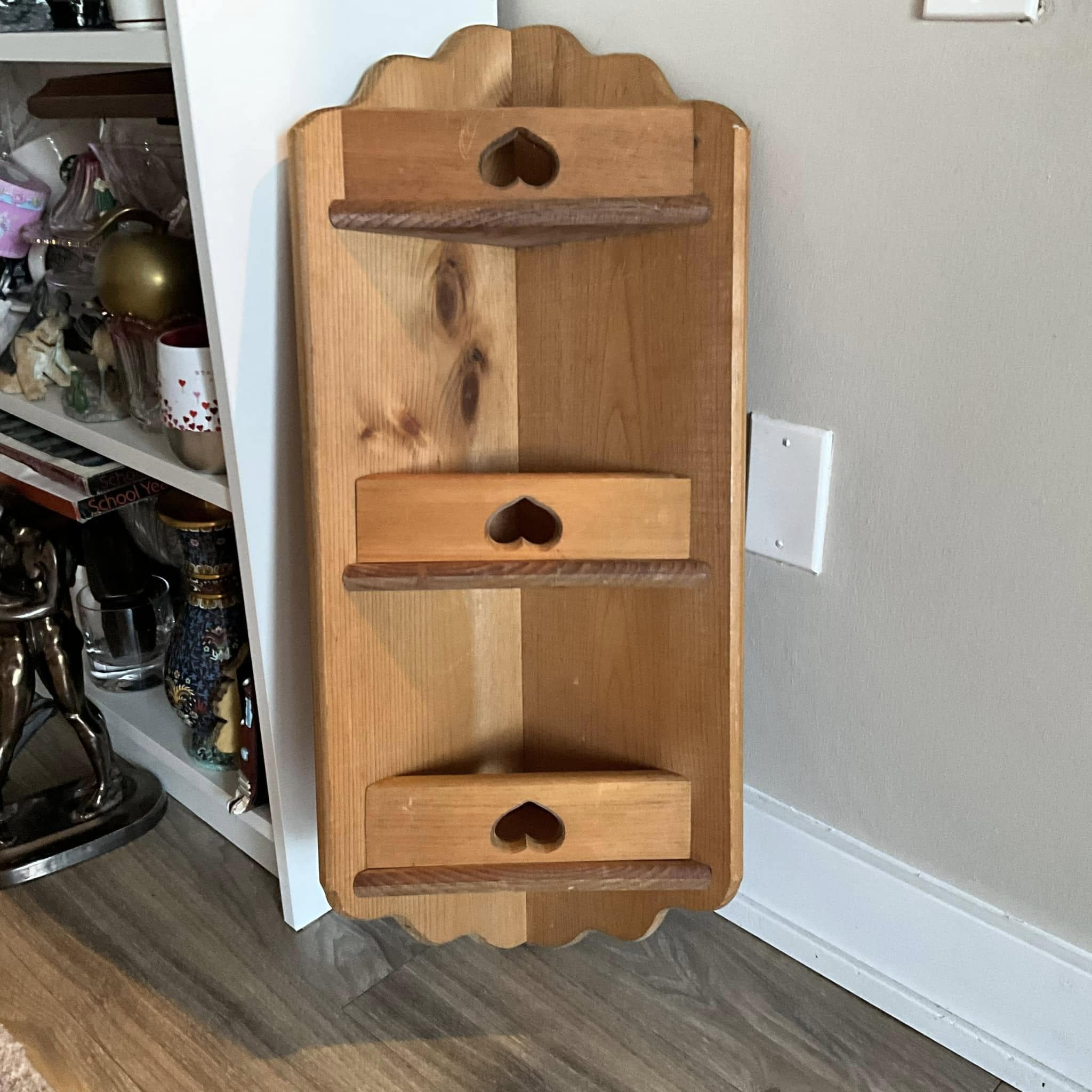 il_fullxfull.6379015898_733h.jpg Vintage Unbranded Triple Heart Wall Shelf Brown Rustic Wood Country Farmhouse main image 1