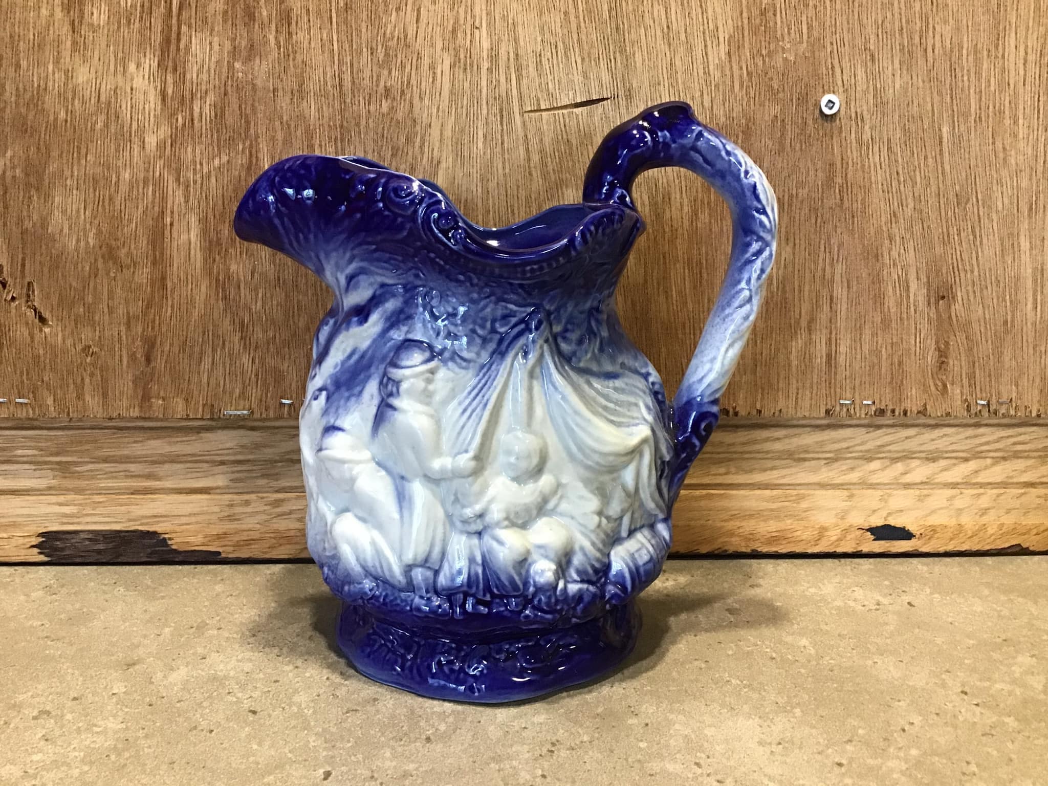 3013スタッフォードシャー アイアンストーン アンティーク ピッチャー Vintage Burleigh Ironstone Pitcher: Babes in the Wood, Blue