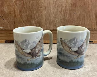 2 Vintage Otagiri EAGLE Porcelain Tea or Coffee Mug, Made in Japan