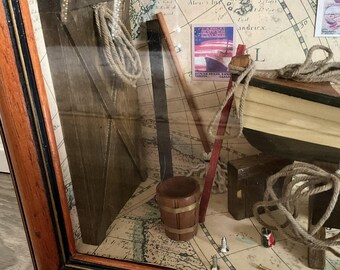 Vintage Fishing Shadow Box, Boat, Old Map, Wall Hanging, 19” - Etsy