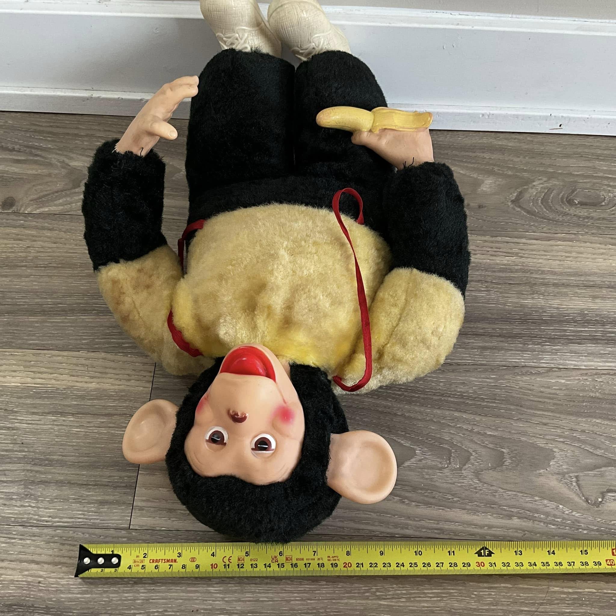 Vintage Ganz Bros Monkey Plush: Rubber Face, Banana, Made in Japan