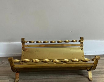 Brass Fireplace Footed Log Holder with Patina Vintage or Antique