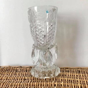 Vintage Michelotti Clear Crystal Boudoir Table Lamp 11&quot; BEAUTIFUL Michelotti  Crystal Cut Torchiere Table Lamp with Roses ELEGANT DESIGN