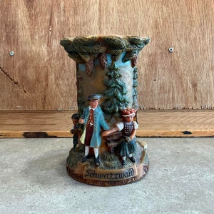 Vintage German Candle, Carved Wax Made in Germany, Diese Kerze Hand Carved Schwarzwald Candle Holder