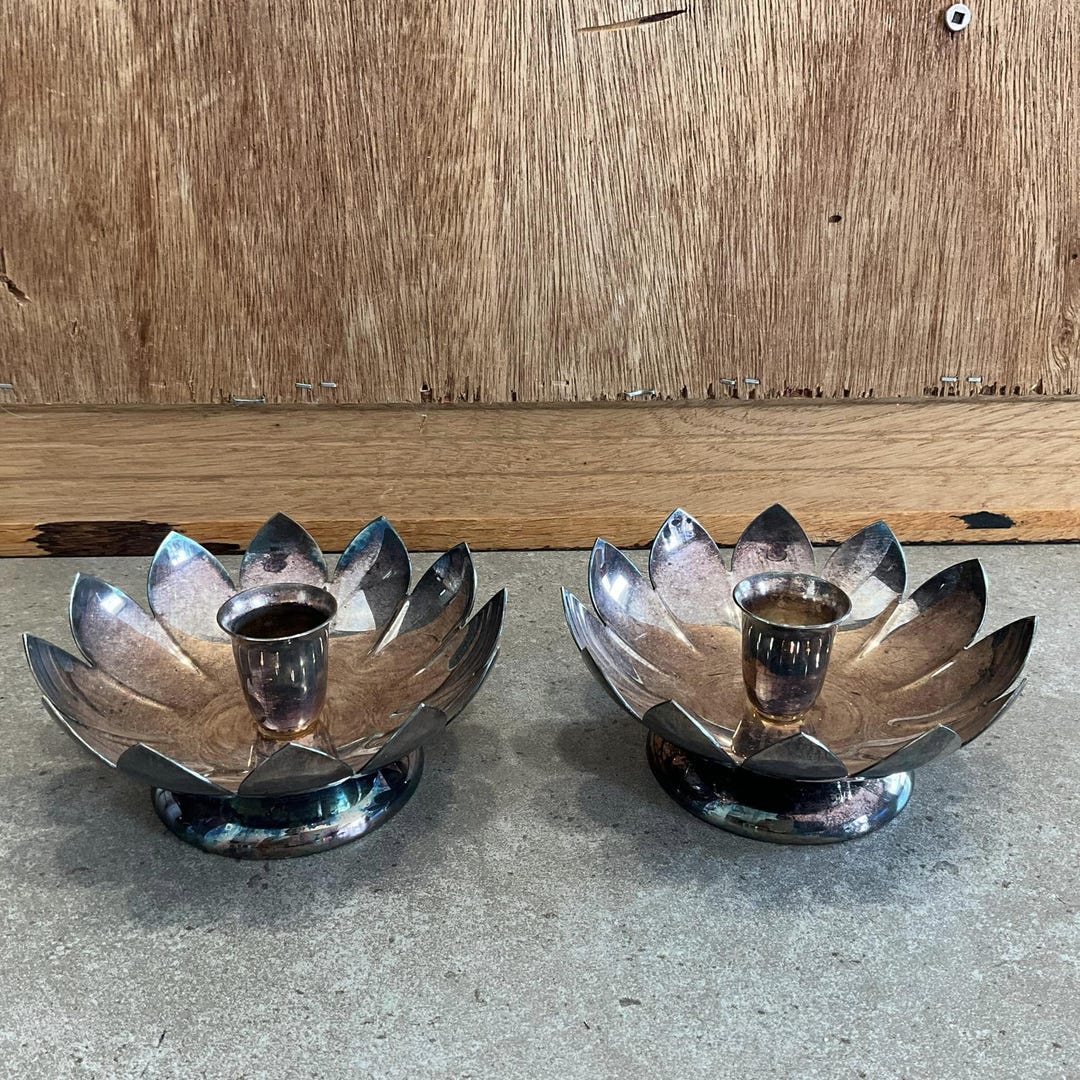 bougeoirs vintage Elegance en métal argenté Reed Barton 3001 - Main Image