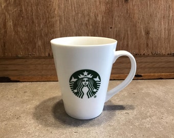 Starbucks White Tall Ceramic Coffee Mug Classic Green Mermaid Logo Cup 16oz