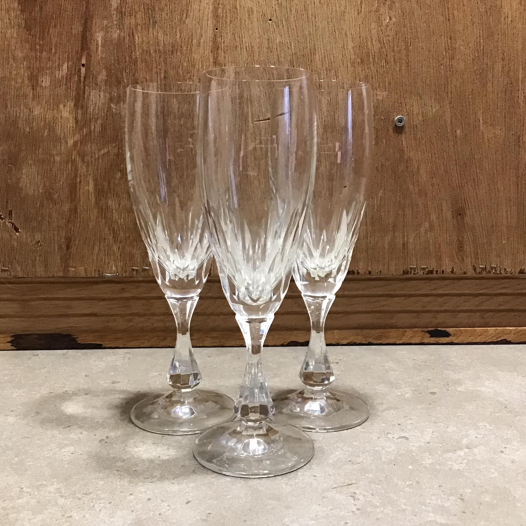 3 Schott-zwiesel Crystal Fluted Champagne Glasses Volterra Pattern