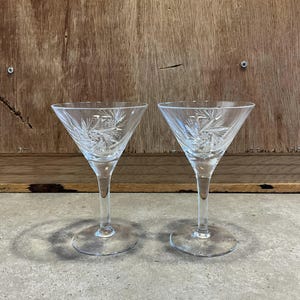 2 Pinwheel Cut Crystal Martini Glasses