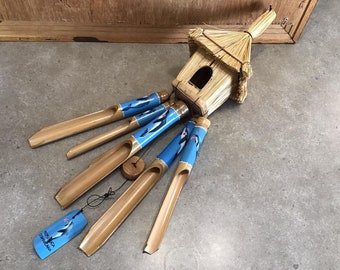 Natural Bamboo Wind Chime with Dolphins: Home & Garden Decor